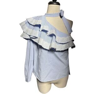 Veronica Beard LSLA One Sleeve Ruffle Light Blue Top Size 4